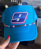 Women’s Neon Blue Trucker Hat with Beaded Chain