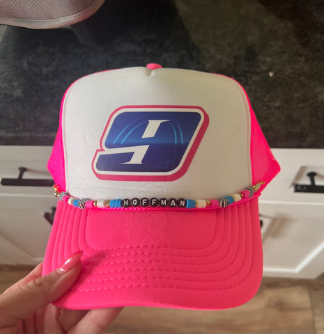 Women’s Hot Pink Trucker Hat with Beaded Chain